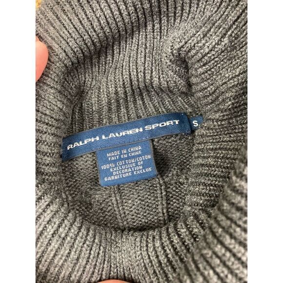 RALPH LAUREN SPORT grey Cable Knit Tunic Length Turtleneck Sweater - Picture 3 of 3